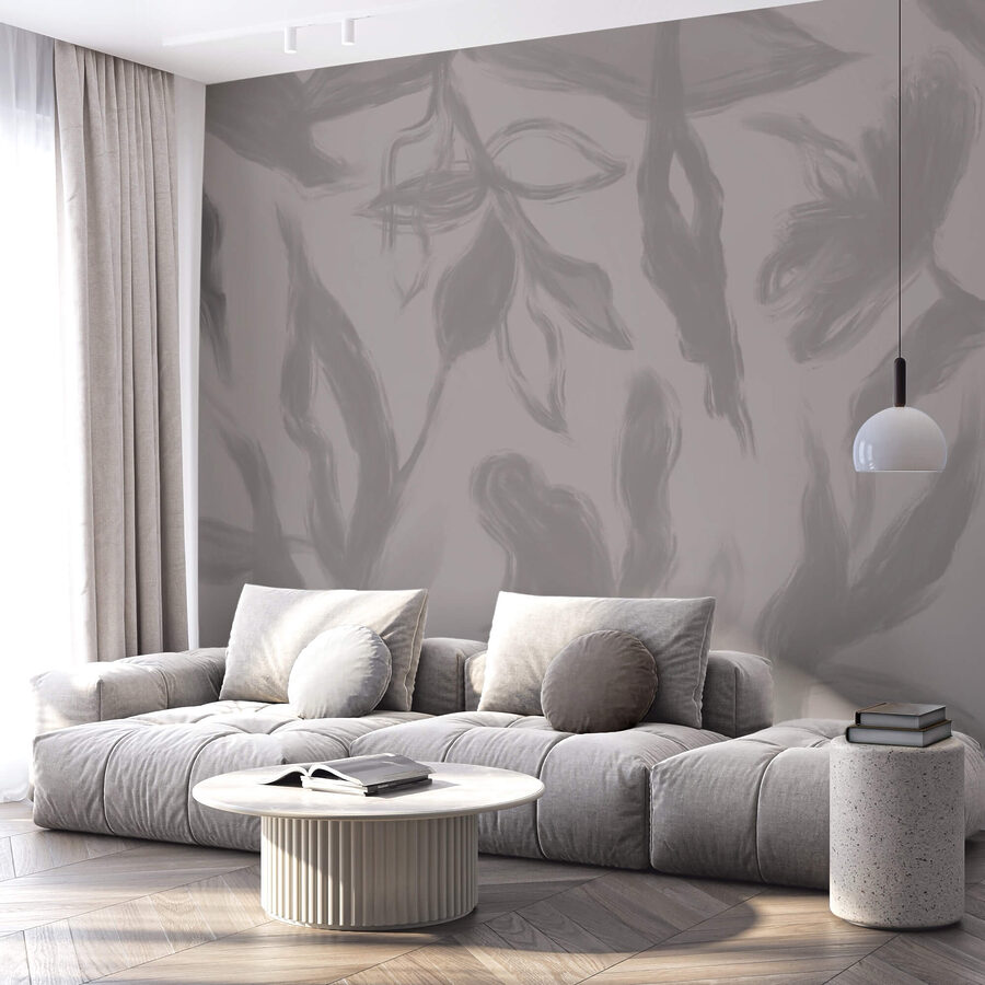 Wall murals Grey and white background with flowers - Image 2
