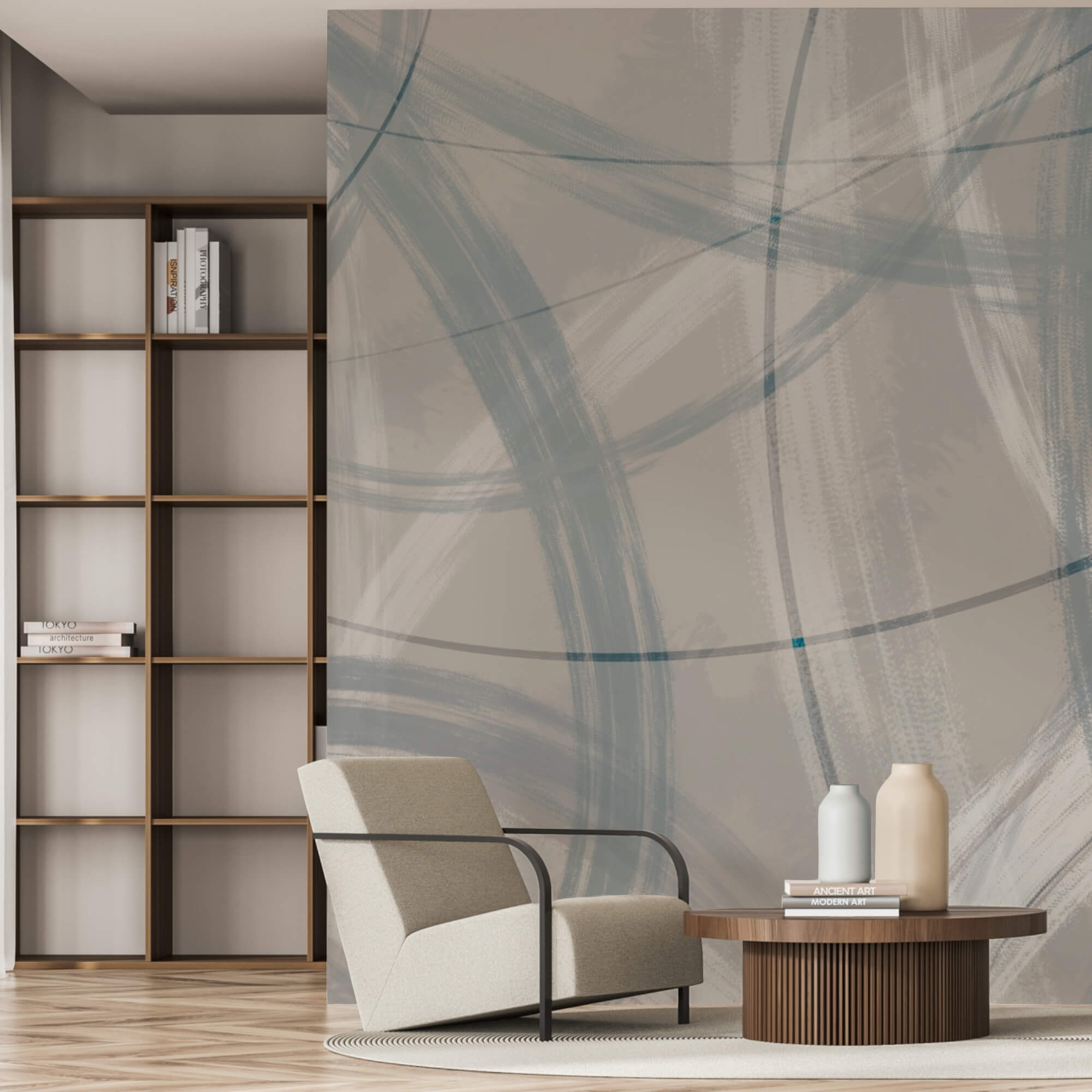 Grey and white background with circles and lines