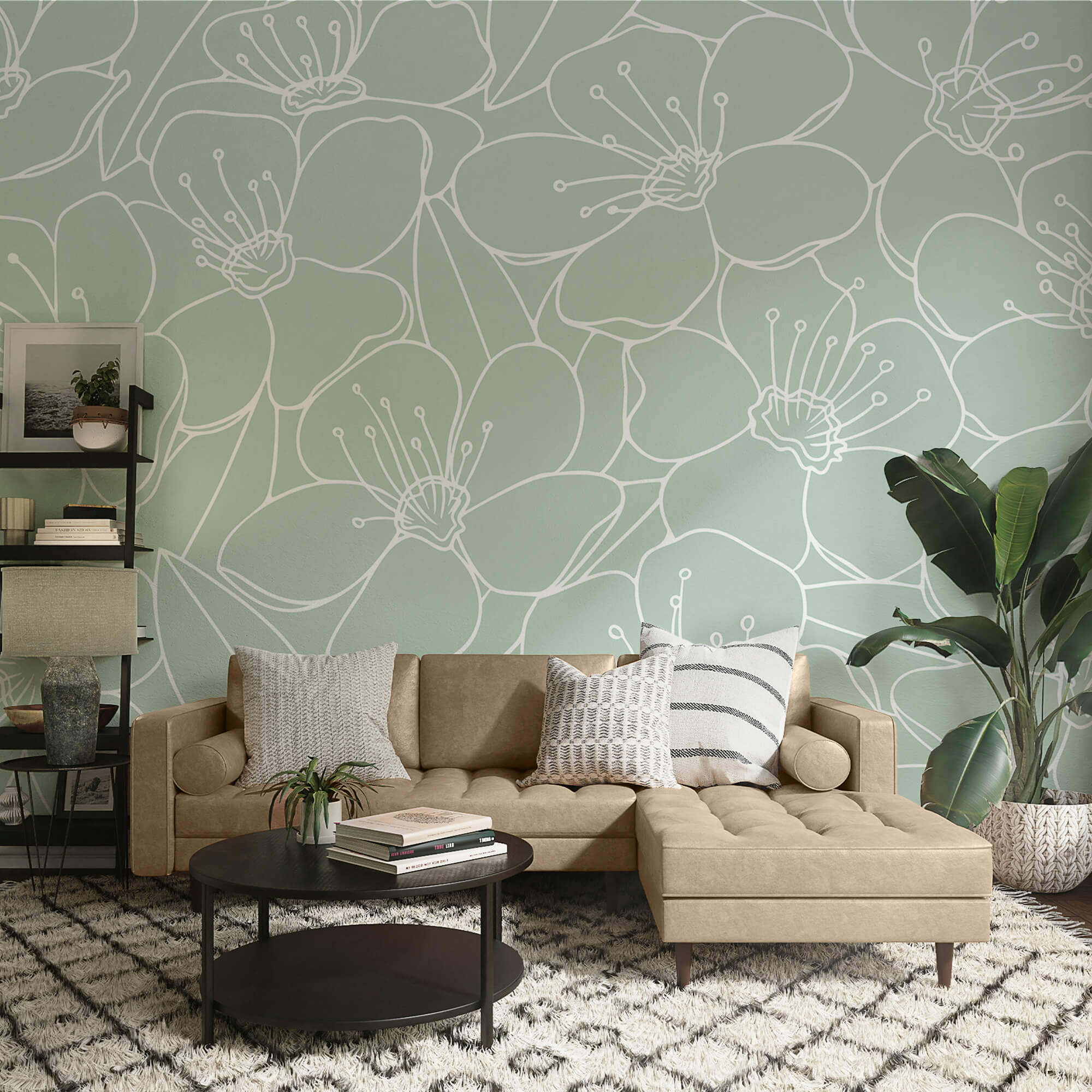 Pattern of flowers and leaves