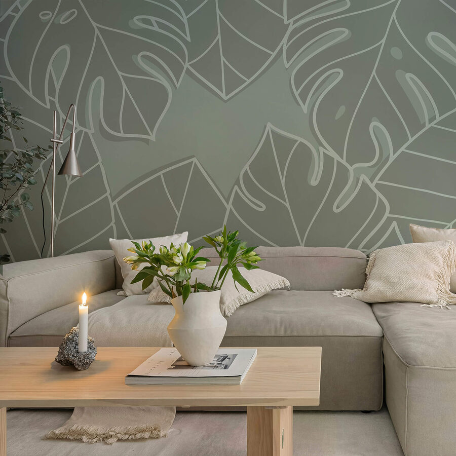 Wall murals Group of leaves on a gray background - Image 2