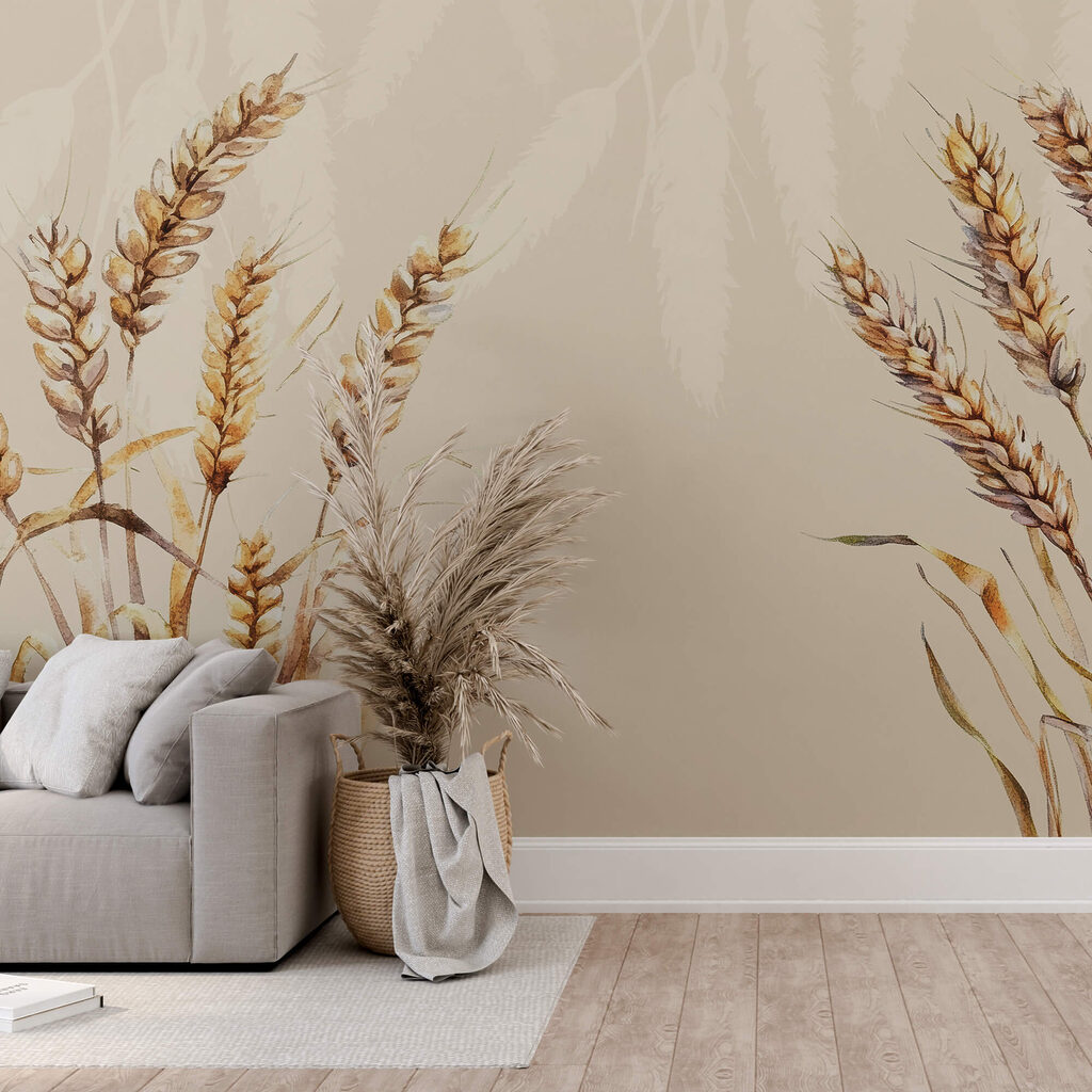 Painting of wheat on a white background