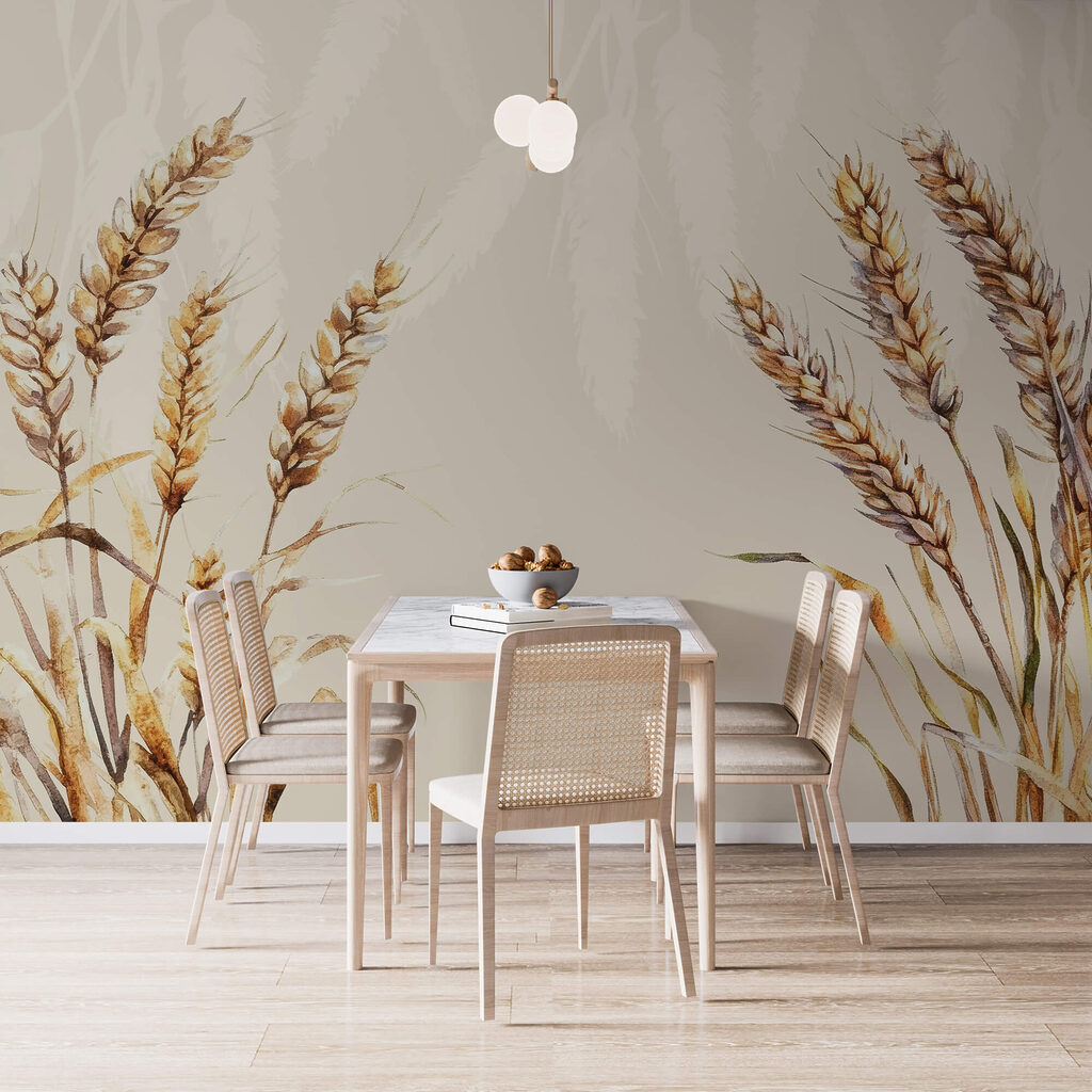 Painting of wheat on a white background