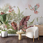 Wall mural Painting of birds flying over a plant
