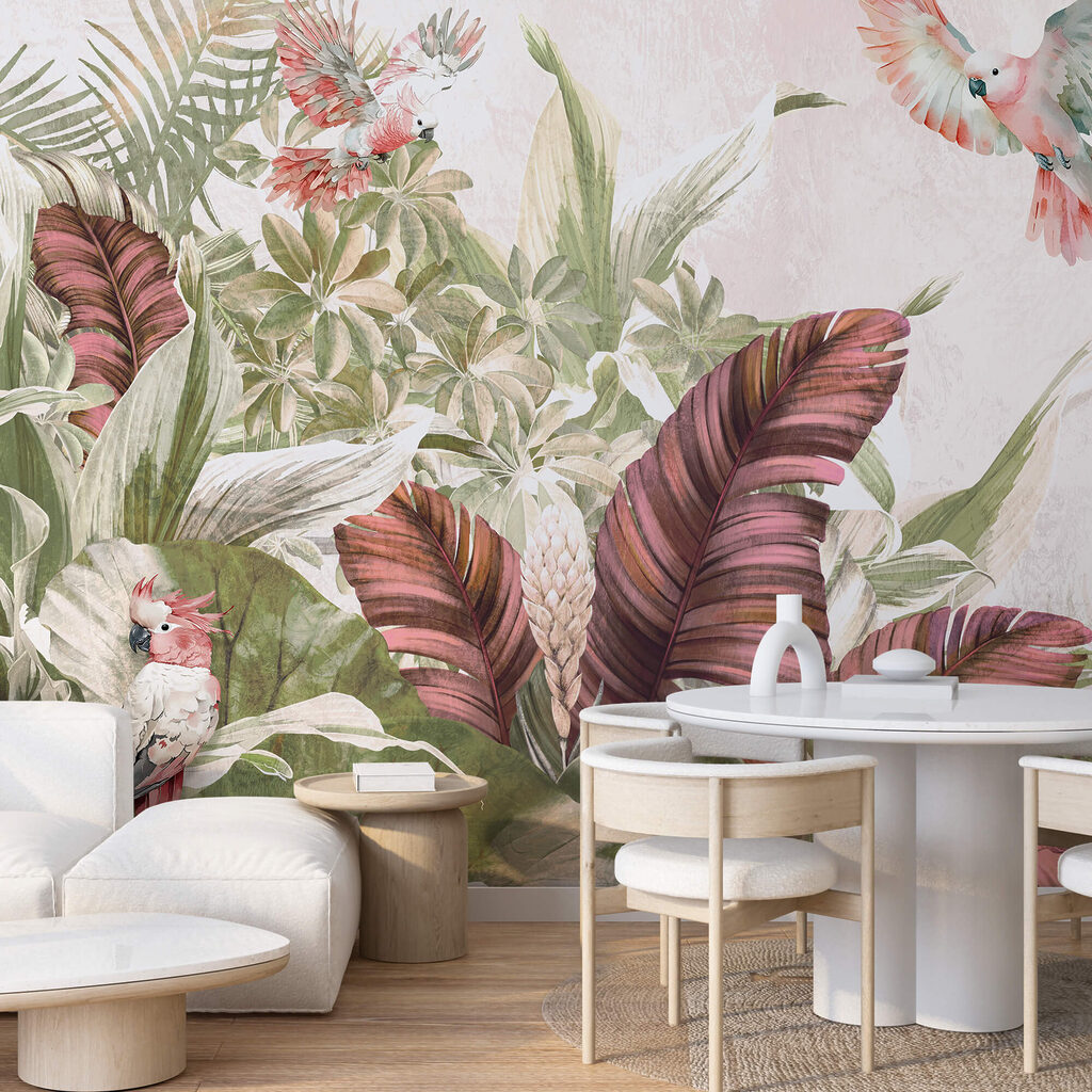 Painting of birds flying over a plant Painting of birds flying over a plant