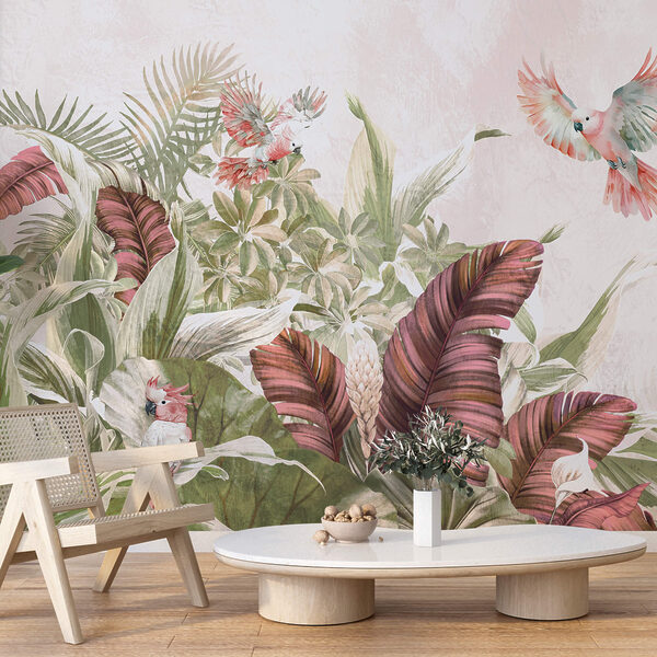 Painting of birds flying over a plant Painting of birds flying over a plant