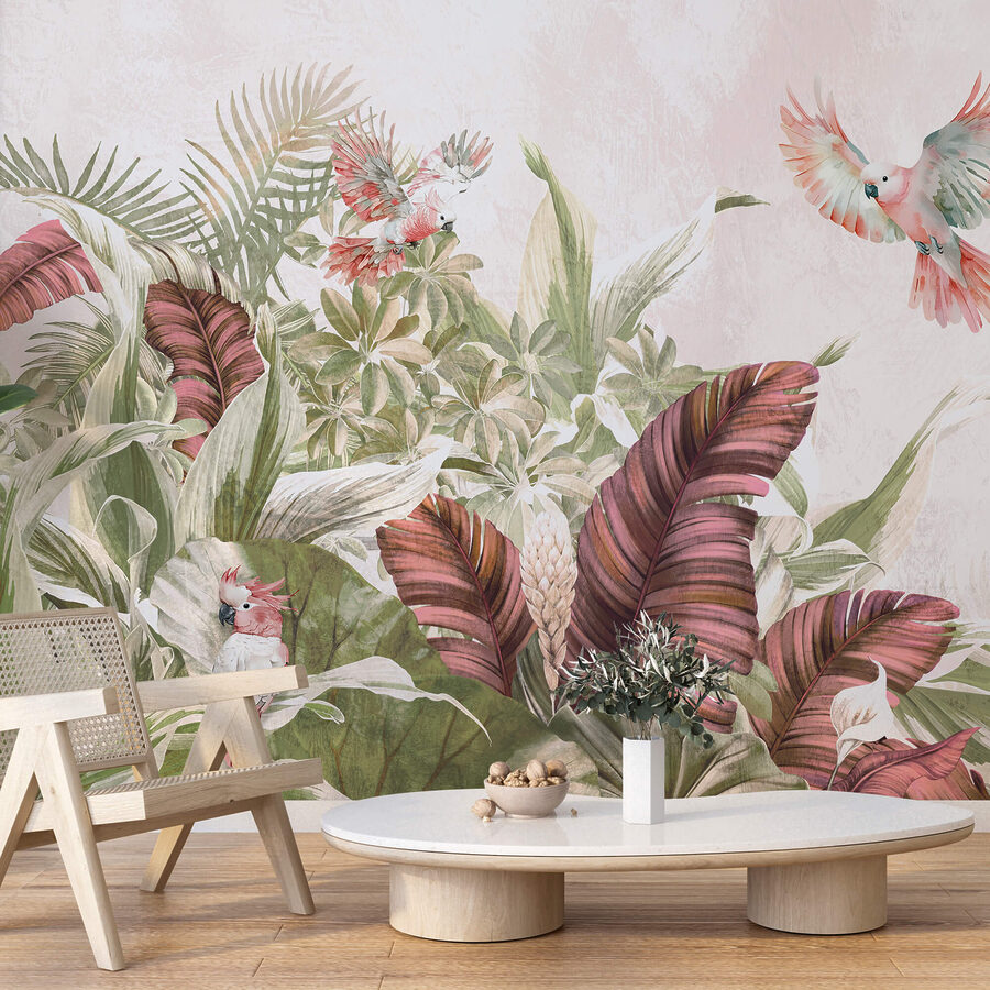 Wall murals Painting of birds flying over a plant