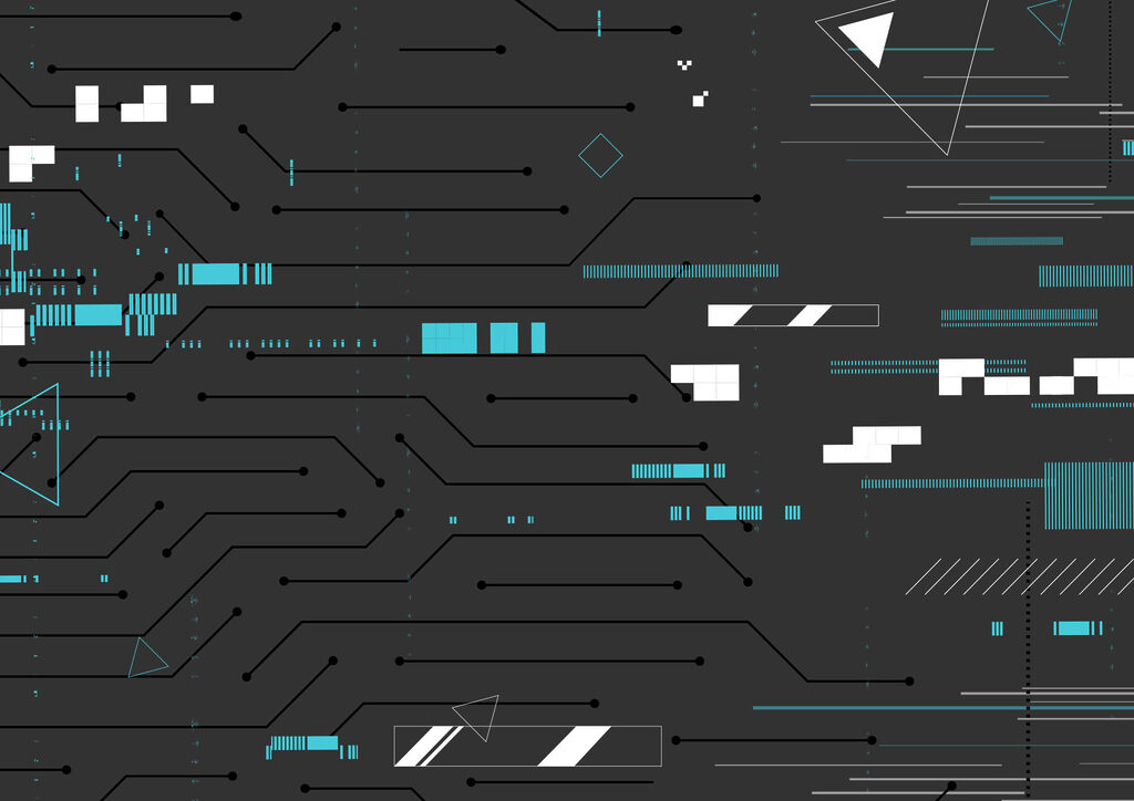 Black background with many lines and dots Black background with many lines and dots