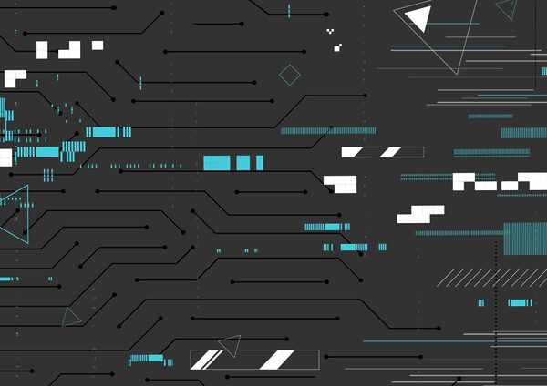 Black background with many lines and dots Black background with many lines and dots