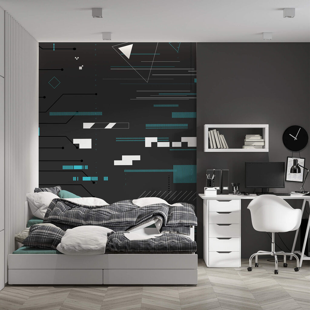 Black background with many lines and dots