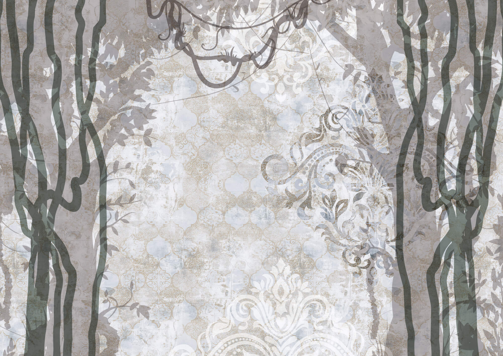 White wall with vines and leaves White wall with vines and leaves