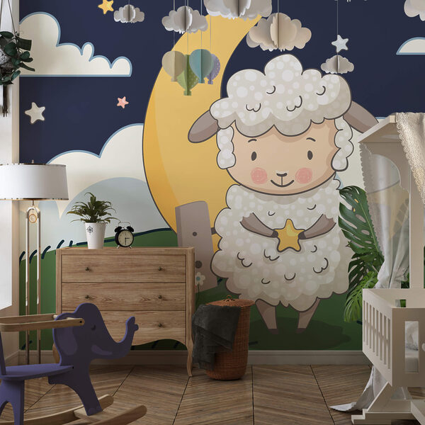 Wall murals Wall murals Cartoon of a sheep holding a star (SKU: t00091)
