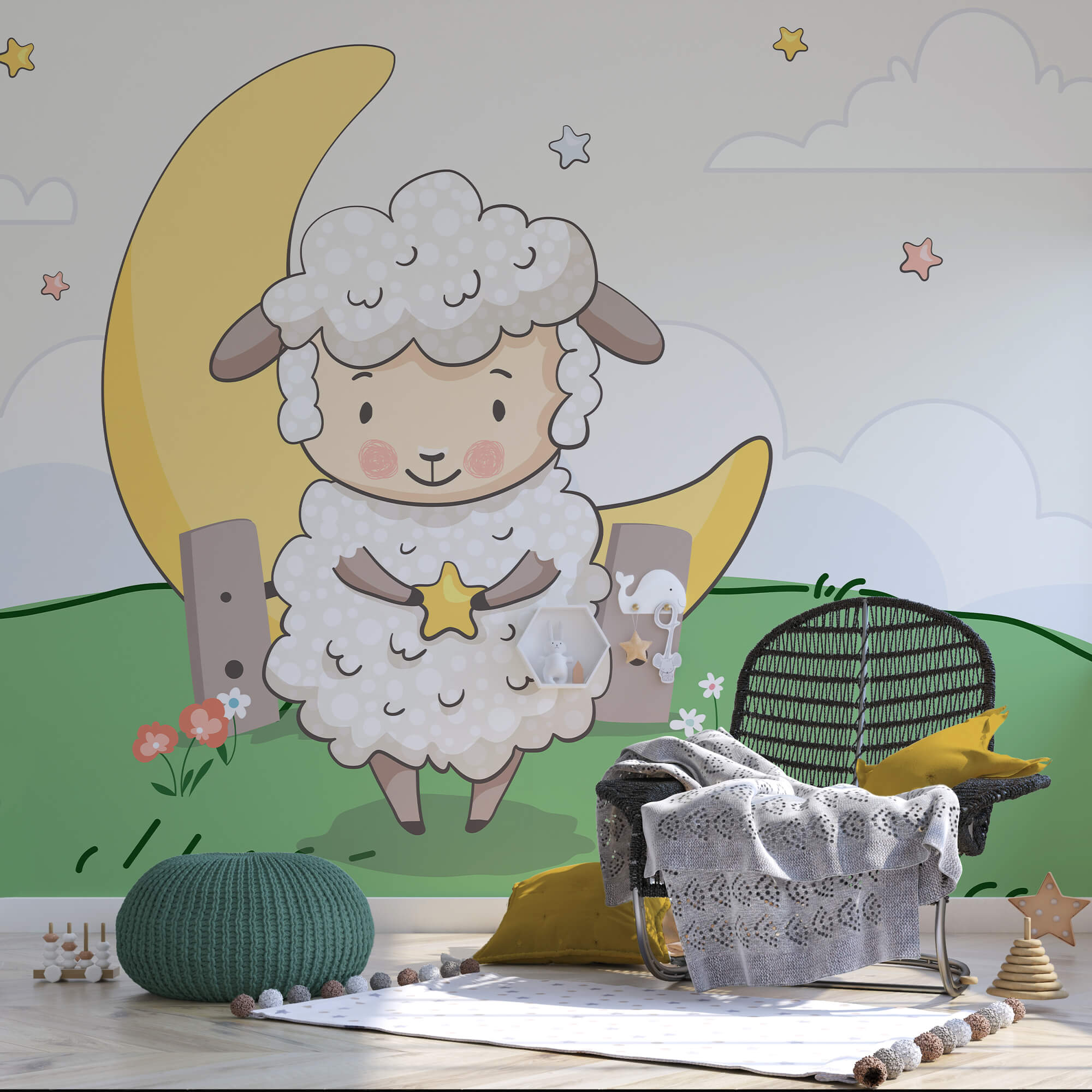 Cartoon of a sheep holding a star