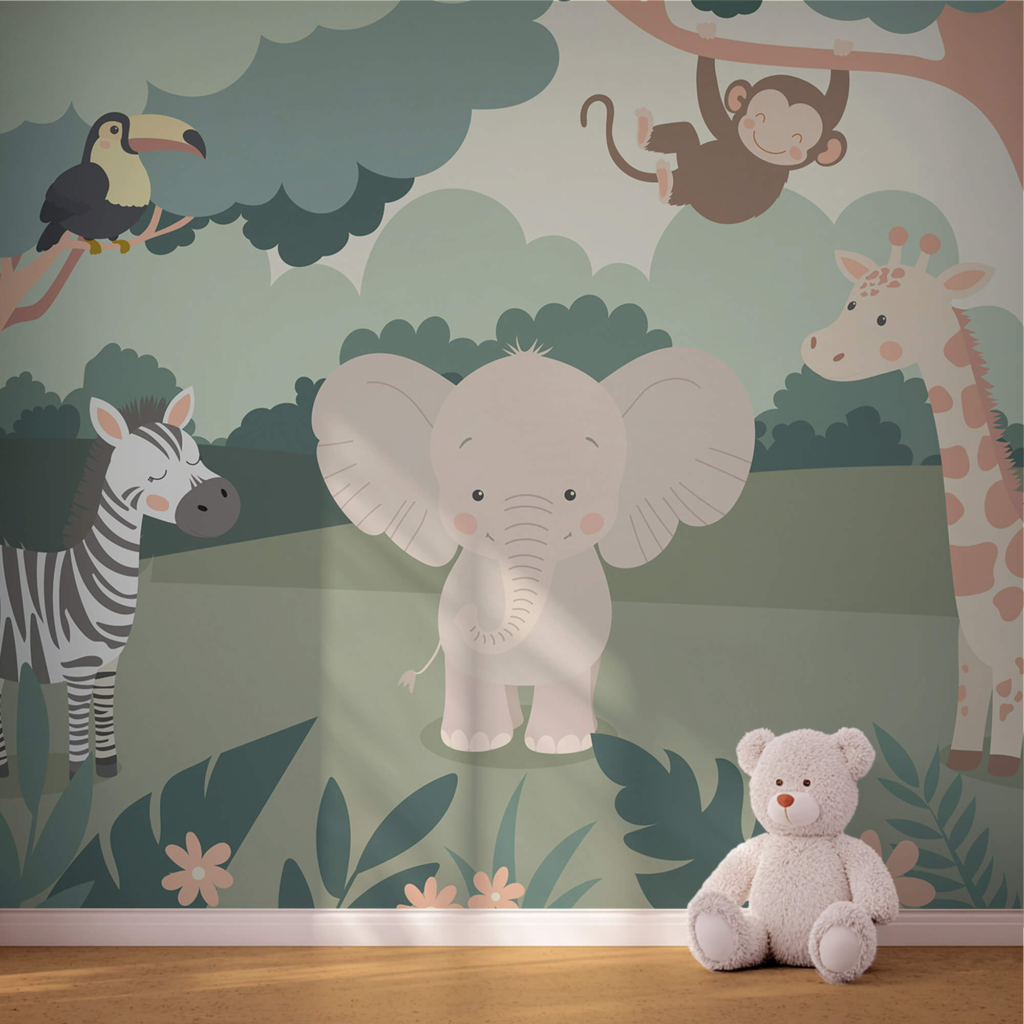 Cartoon of animals in a forest