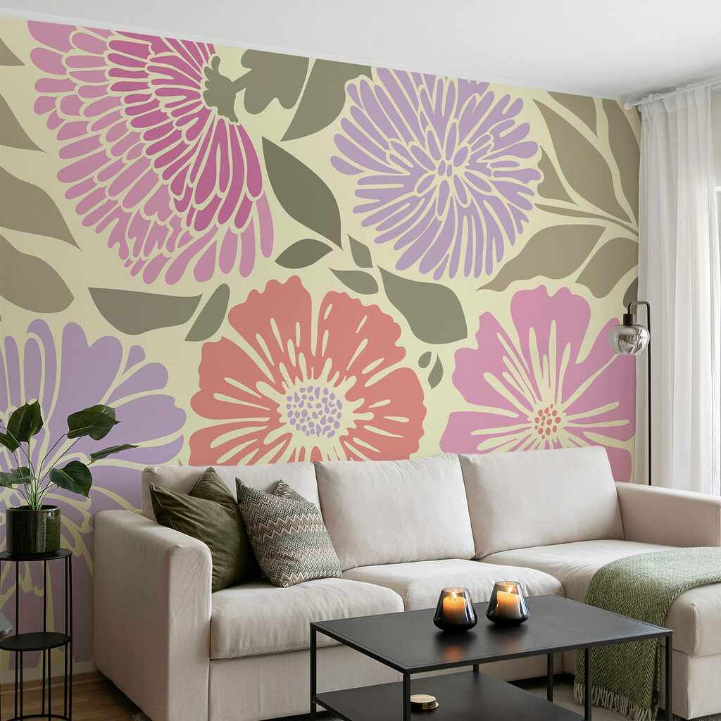 Colorful floral pattern with leaves