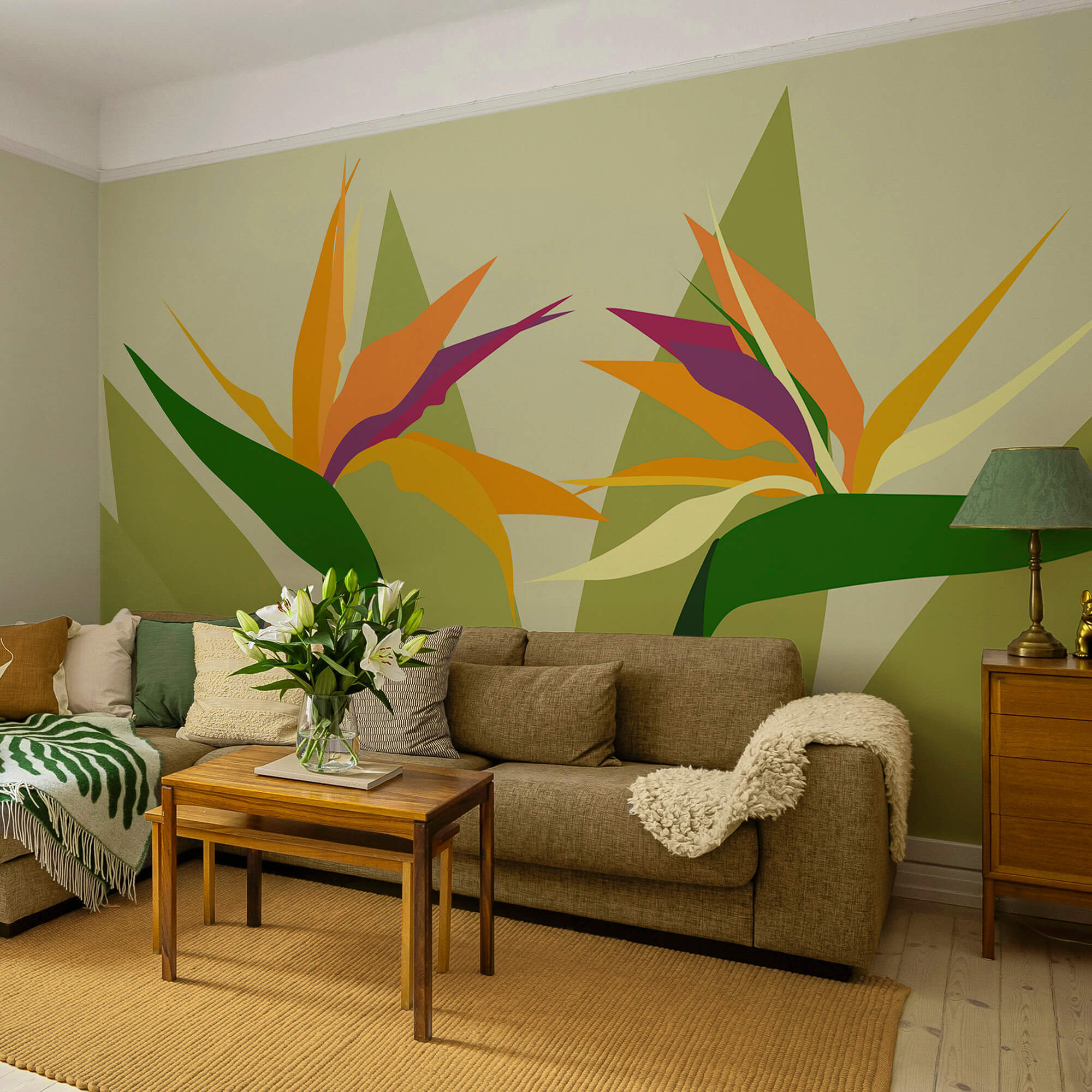 Colorful flowers on green stems Colorful flowers on green stems