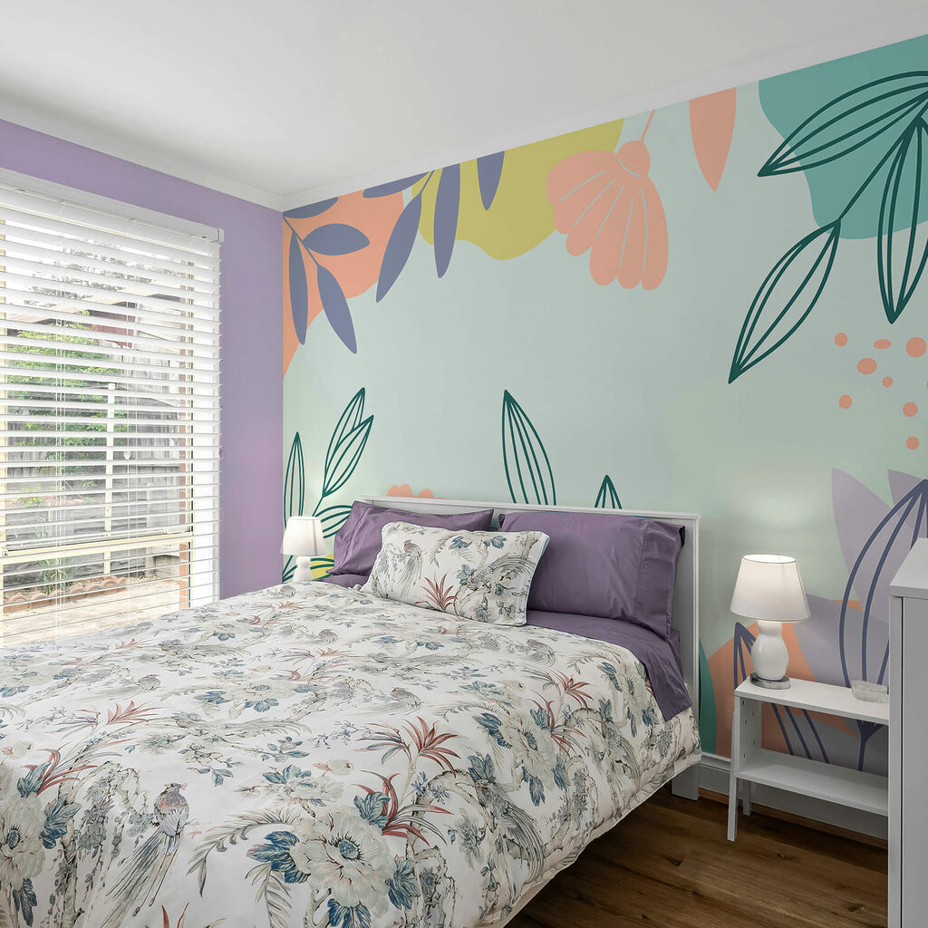 Colorful floral pattern with leaves