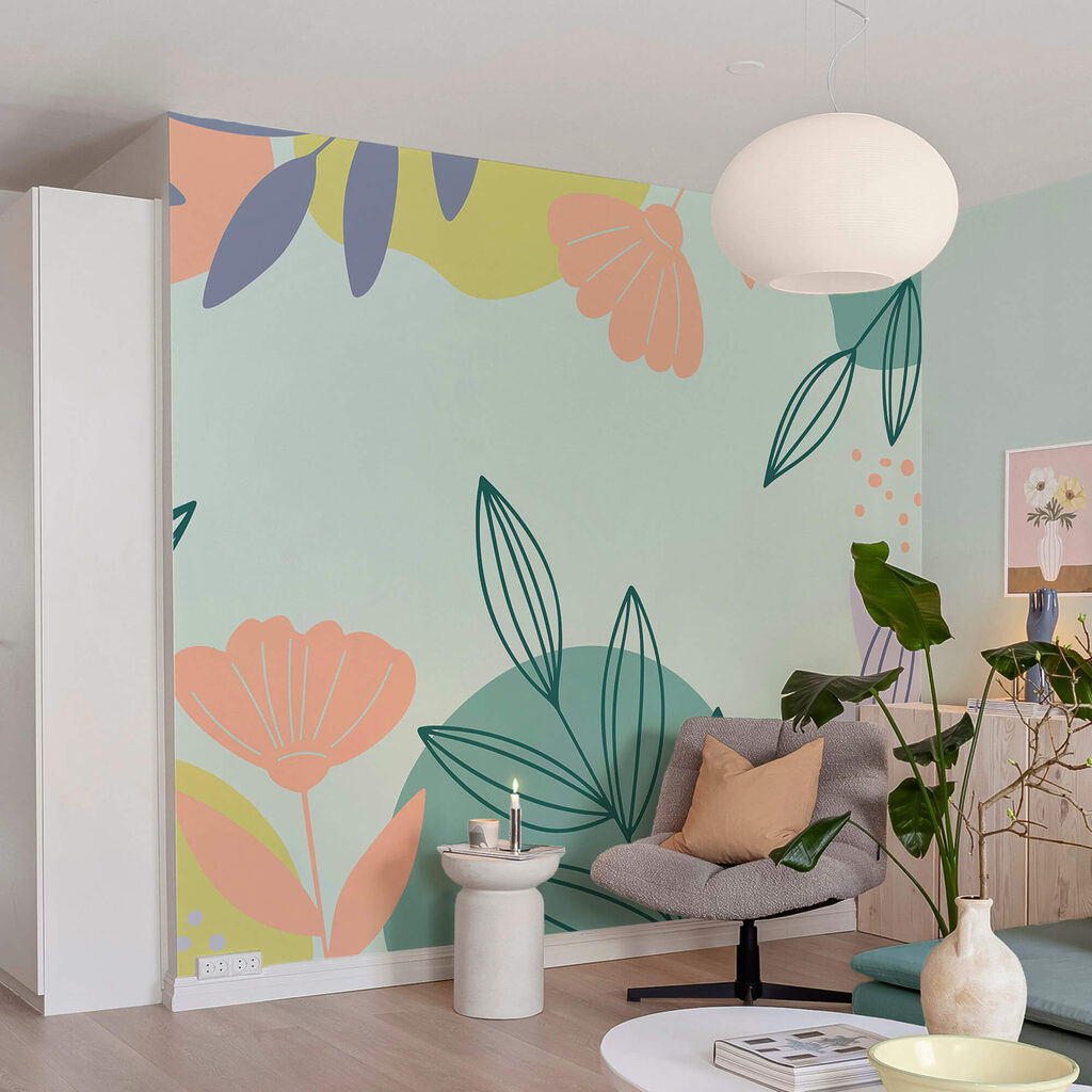 Colorful floral pattern with leaves