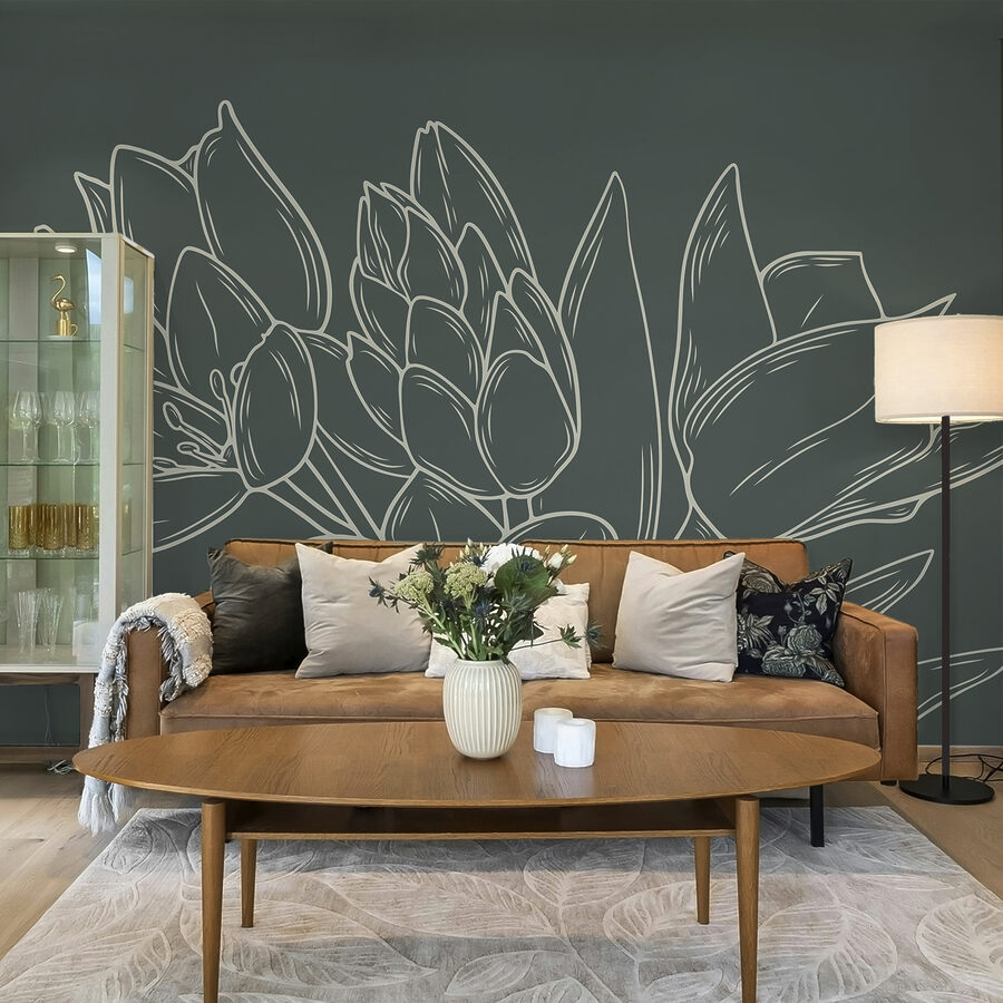 Wall murals Drawing of flowers on a plant - Image 2