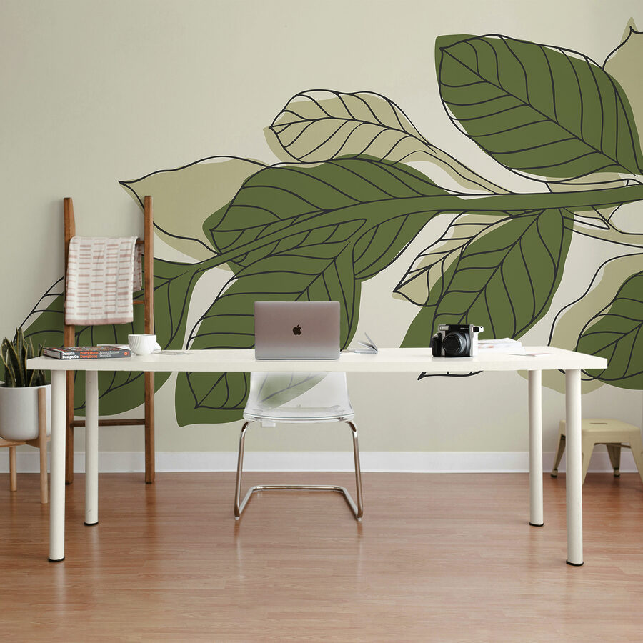 Wall murals Green leafy plant with black lines - Image 2