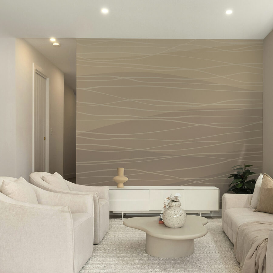 Wall murals Brown and white wavy lines