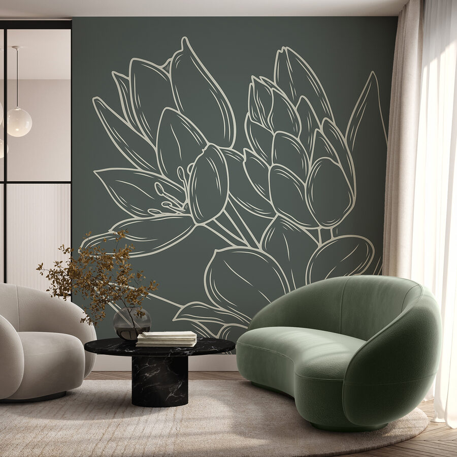 Wall murals Drawing of flowers on a plant
