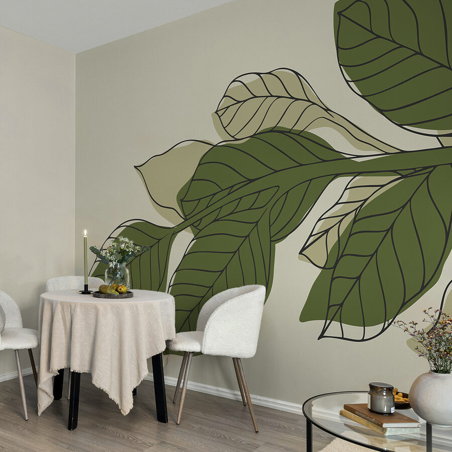 Wall murals Green leafy plant with black lines - Image 3