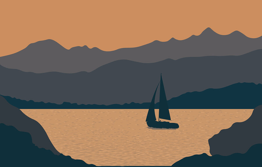 Wall murals Sailboat on water with mountains in the background - Image 3