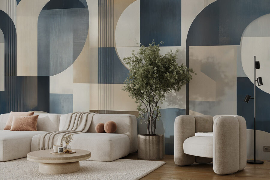 Colorful art piece with curved shapes