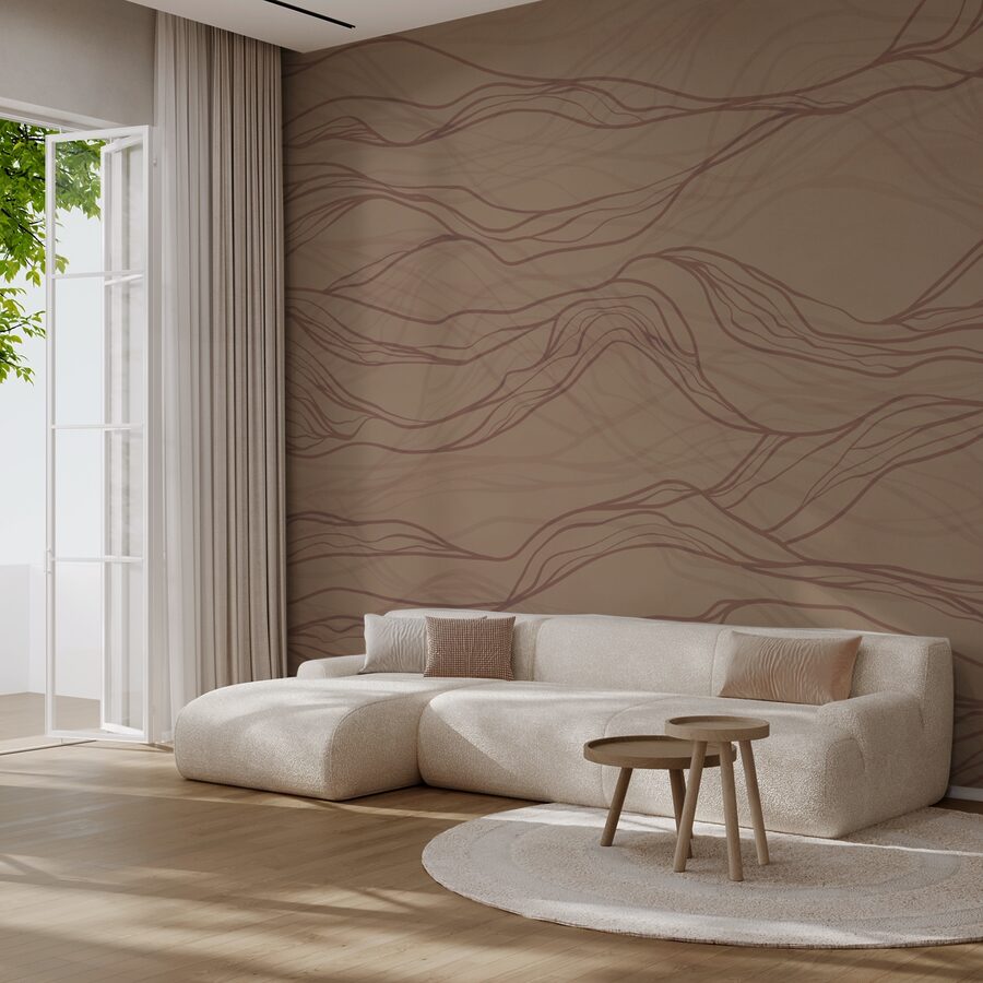 Brown wavy lines on a tan surface Brown wavy lines on a tan surface