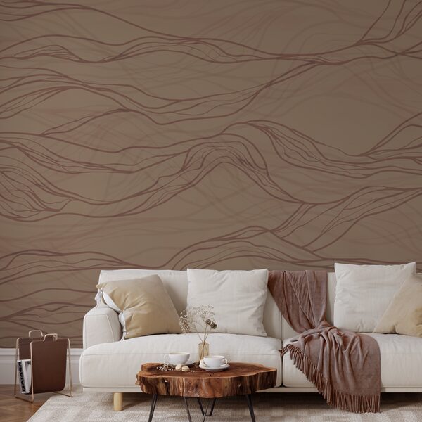 Brown wavy lines on a tan surface Brown wavy lines on a tan surface