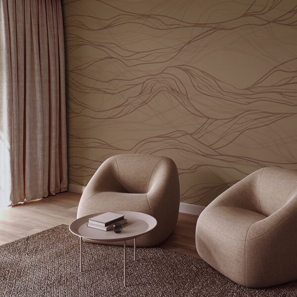 Brown wavy lines on a tan surface Brown wavy lines on a tan surface