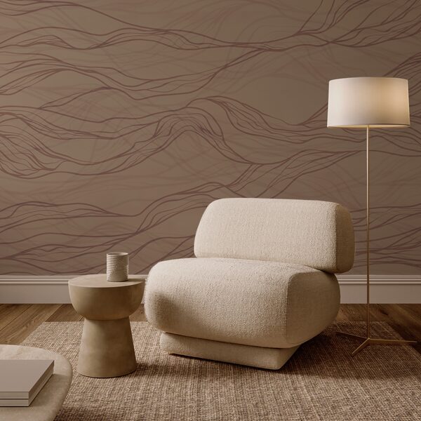 Brown wavy lines on a tan surface Brown wavy lines on a tan surface