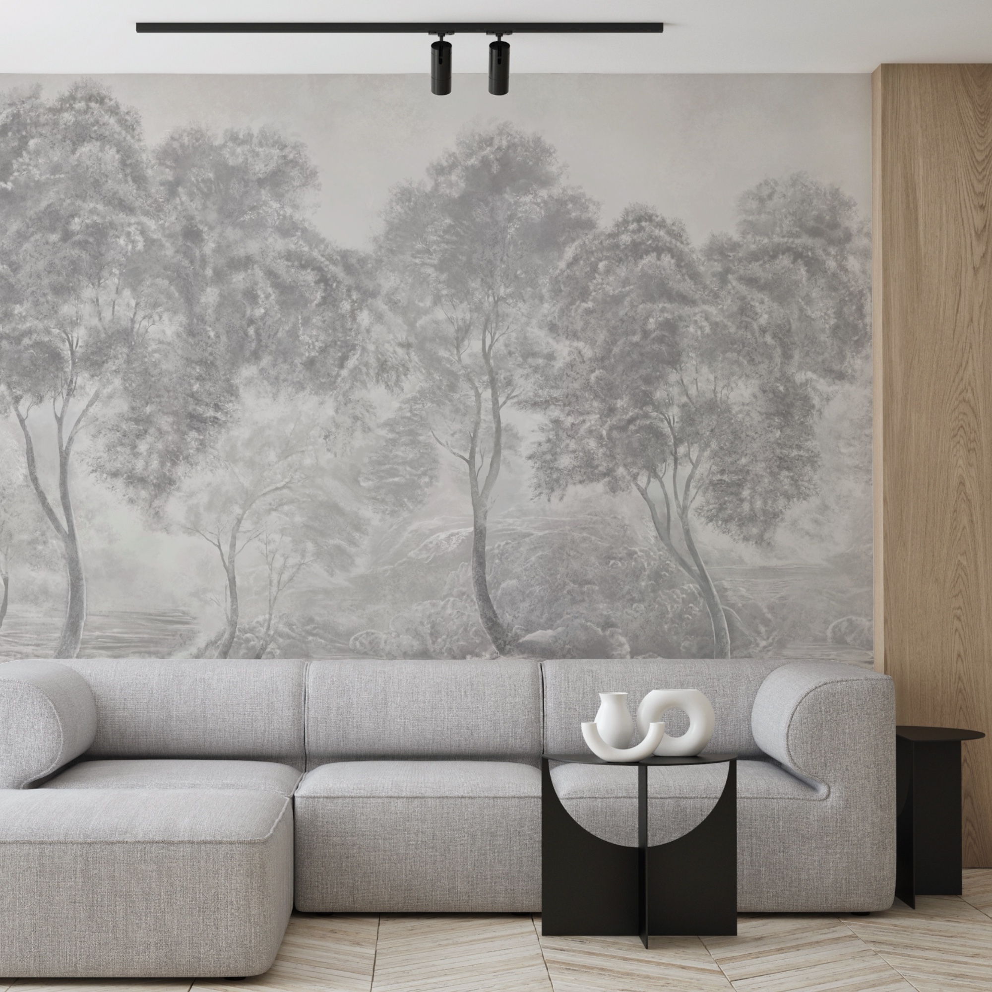 Group of trees in a foggy landscape