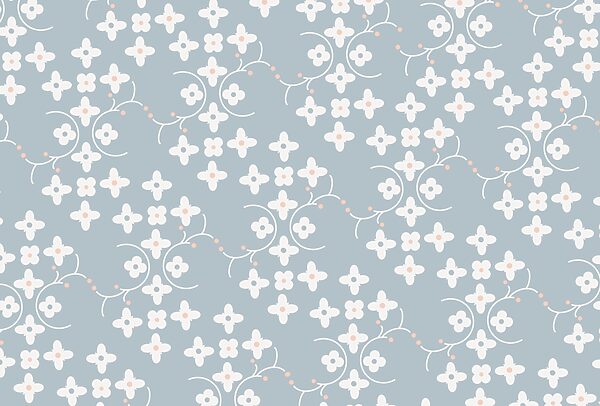 Pattern of white flowers and pink dots on a blue background t00159p 600x406 - Pattern of white flowers and pink dots on a blue background
