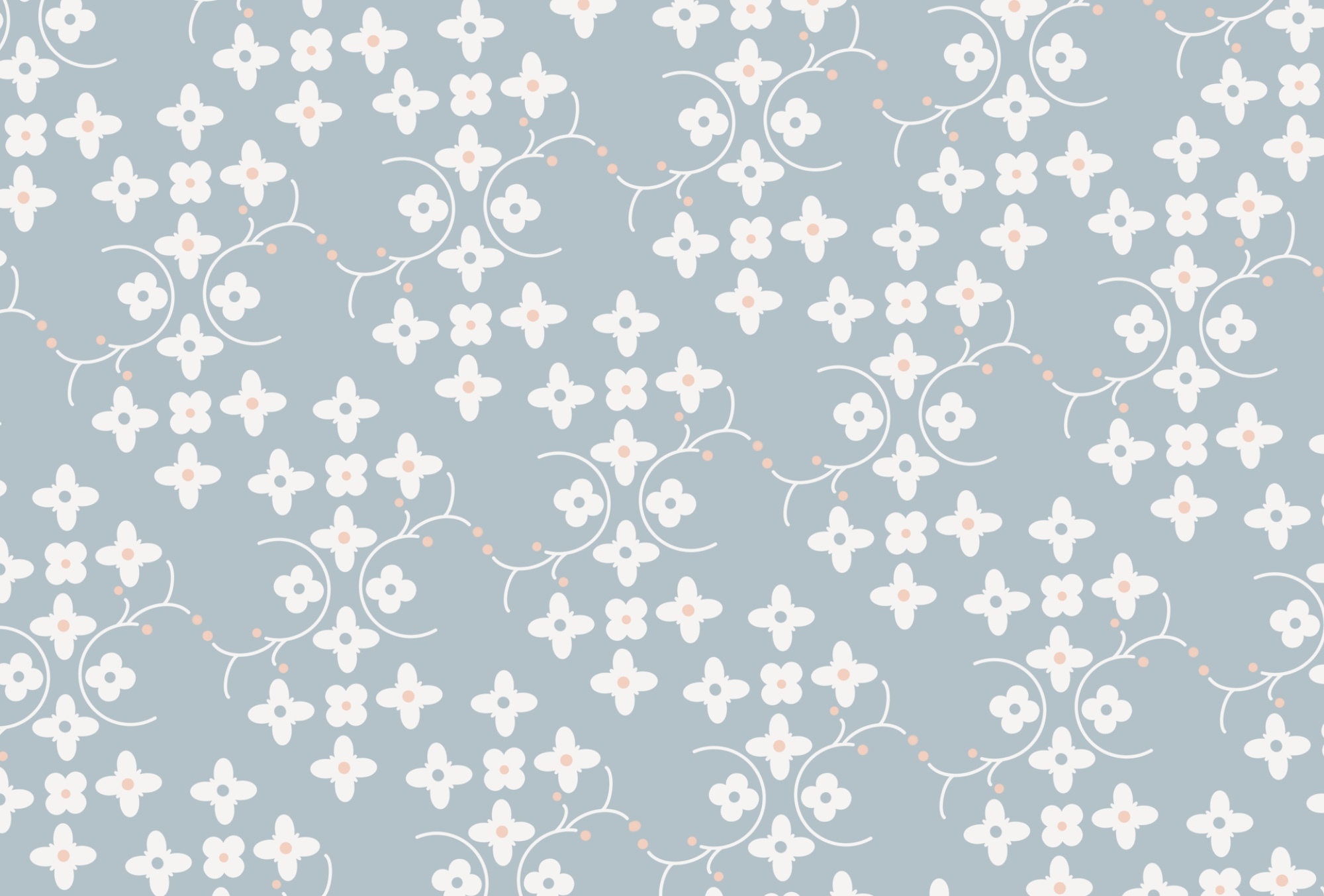 Pattern of white flowers and pink dots on a blue background t00159p - Pattern of white flowers and pink dots on a blue background