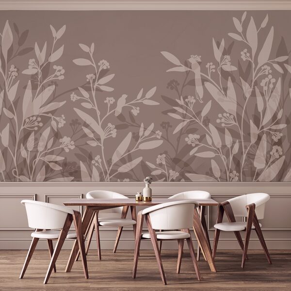 Gentle leaf silhouettes on muted background Wall murals Gentle leaf silhouettes on muted background
