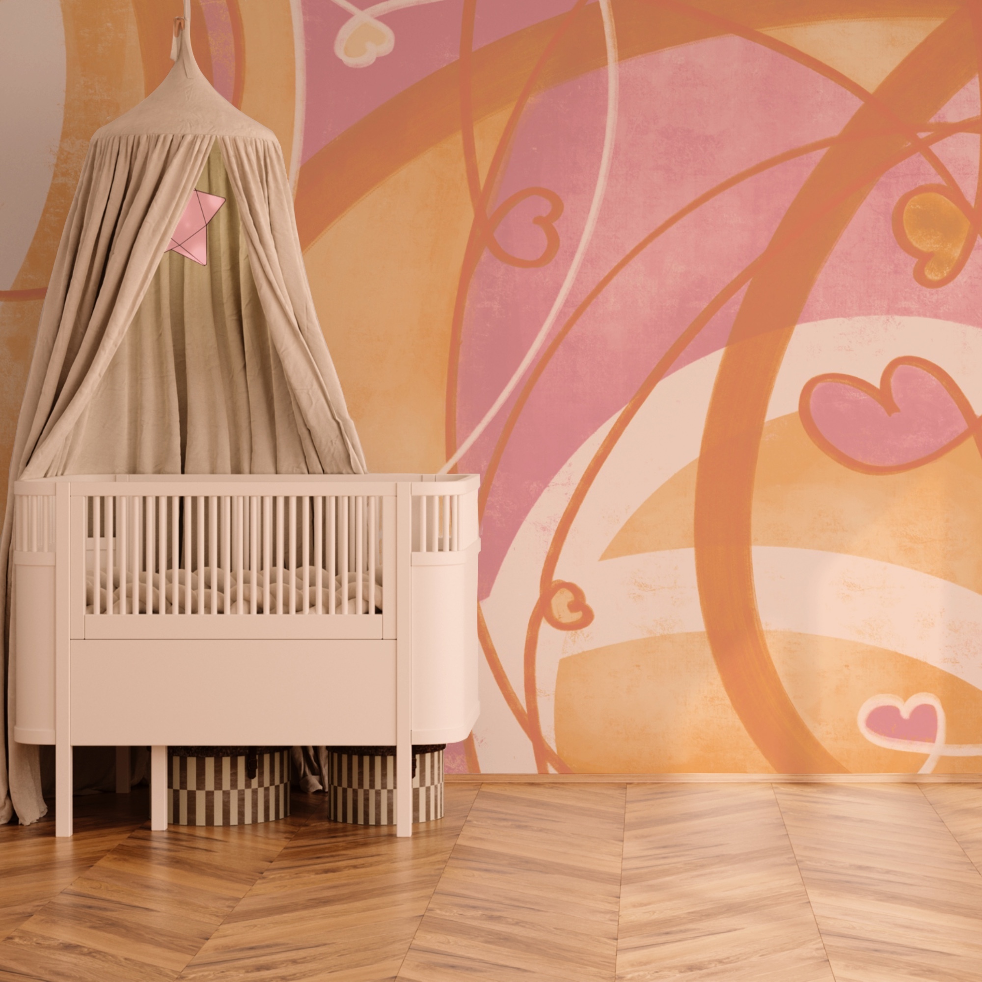 Pink and orange swirls and hearts Pink and orange swirls and hearts