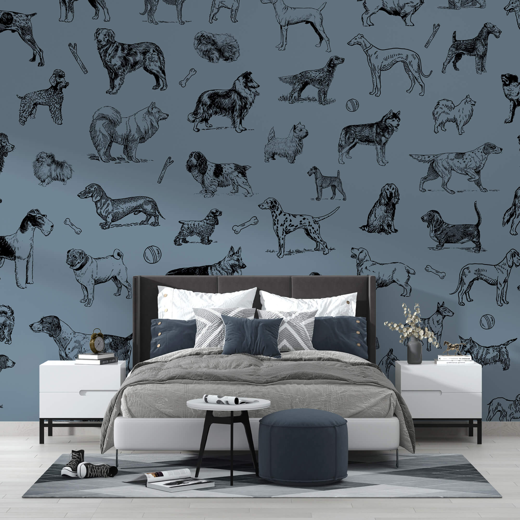 Group of dogs on a blue background