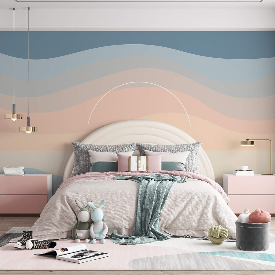 Colorful waves with a white circle in the sky