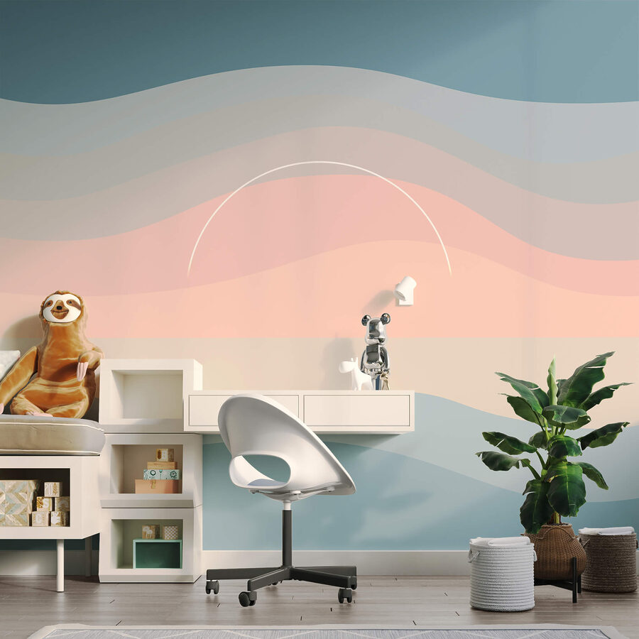 Colorful waves with a white circle in the sky