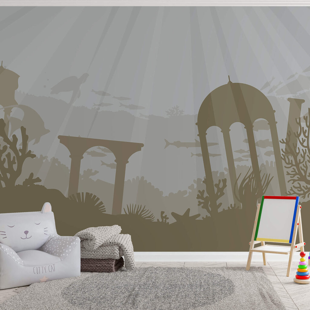 Silhouette of a building under water