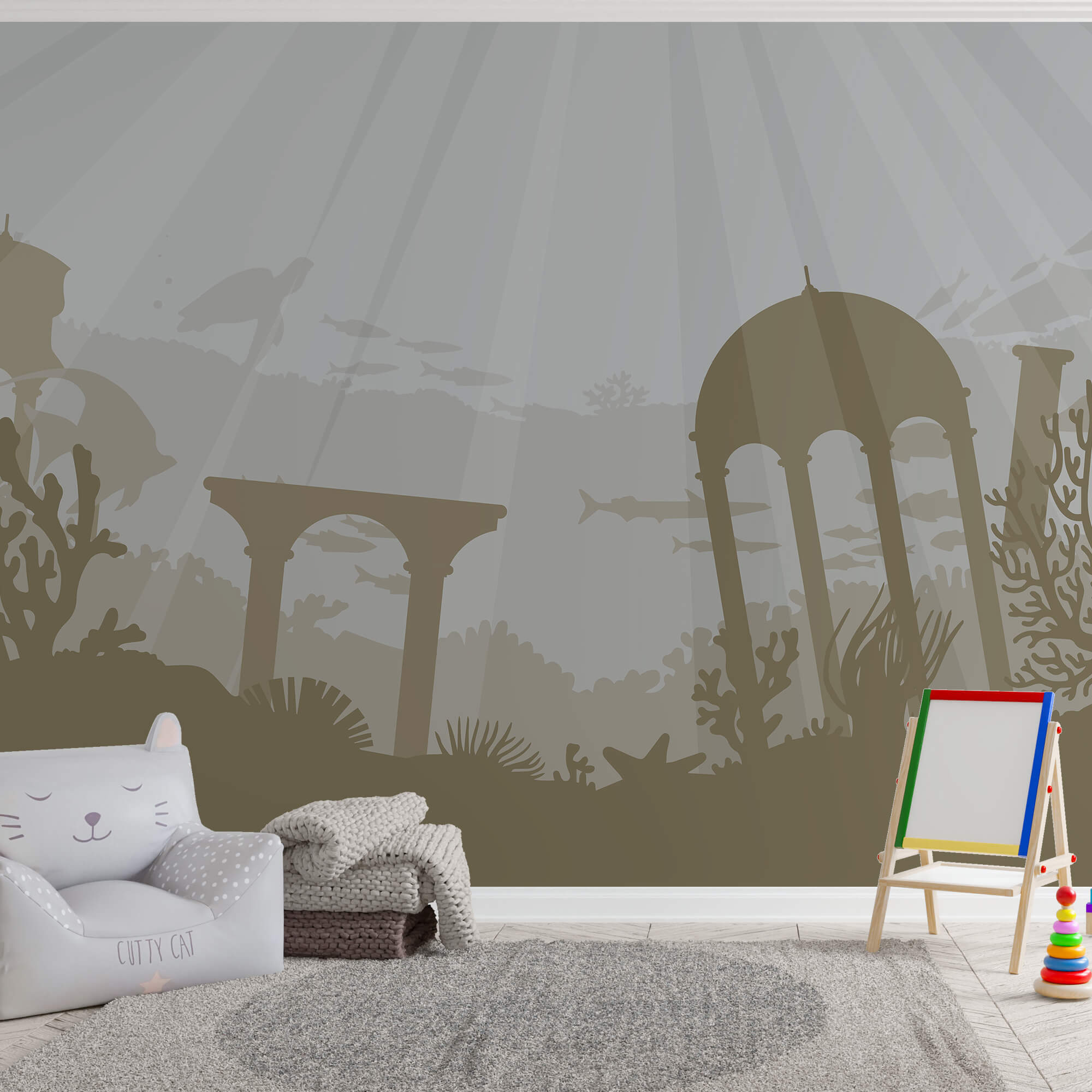 Silhouette of a building under water