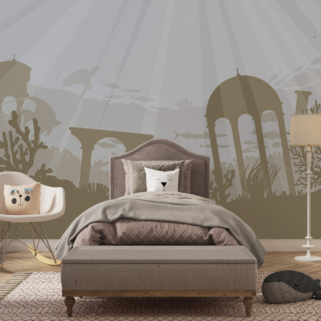 Silhouette of a building under water