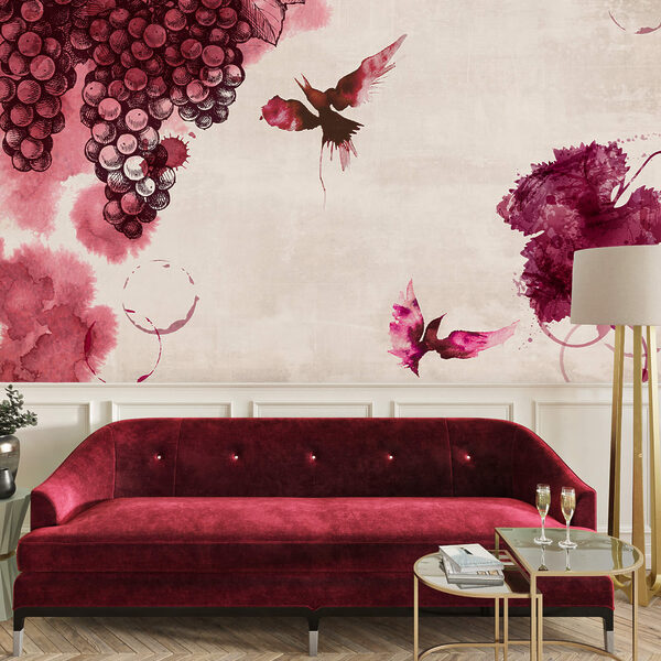 Wall murals Wall murals Painting of birds and grapes (SKU: t00182)