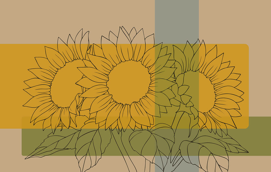 Wall murals Group of sunflowers with leaves