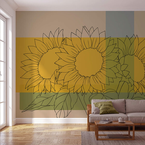 Wall murals Group of sunflowers with leaves Wall murals Group of sunflowers with leaves