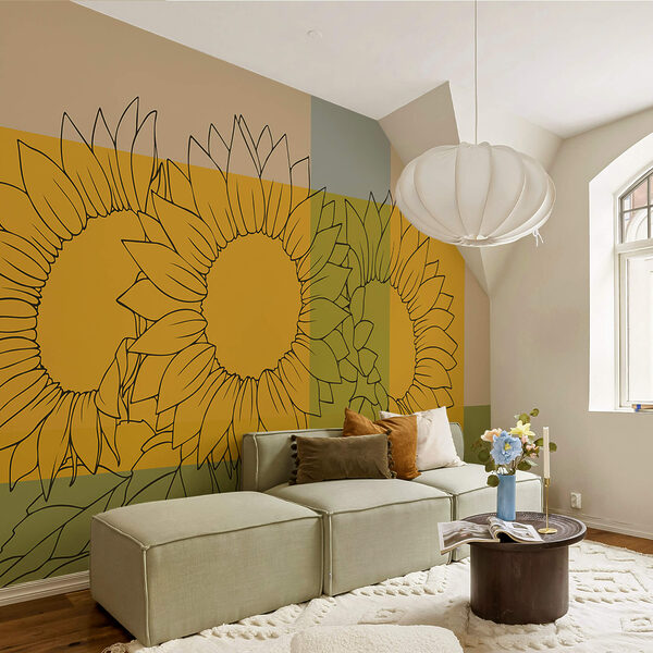 Wall murals Group of sunflowers with leaves Wall murals Group of sunflowers with leaves