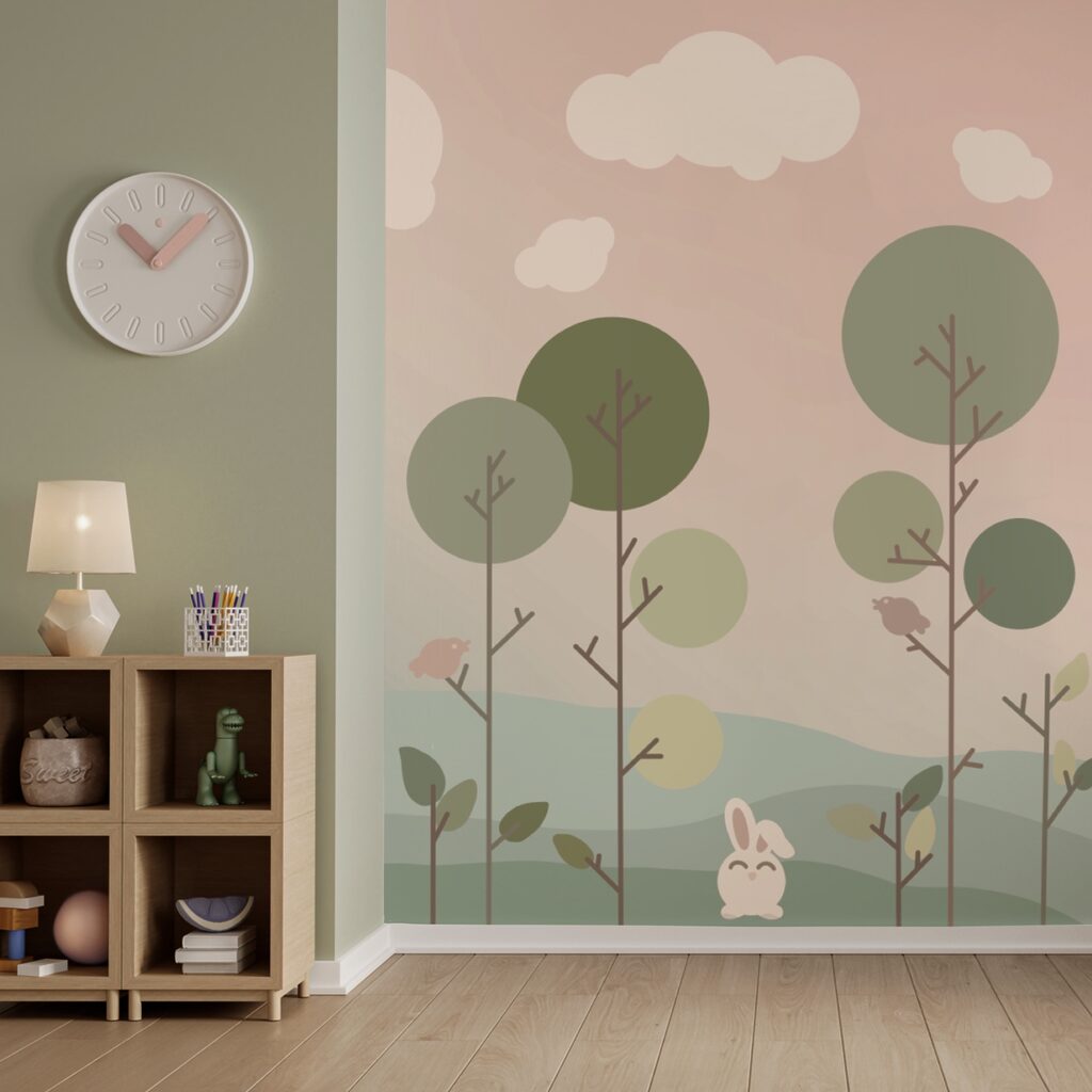 Group of bunnies and trees