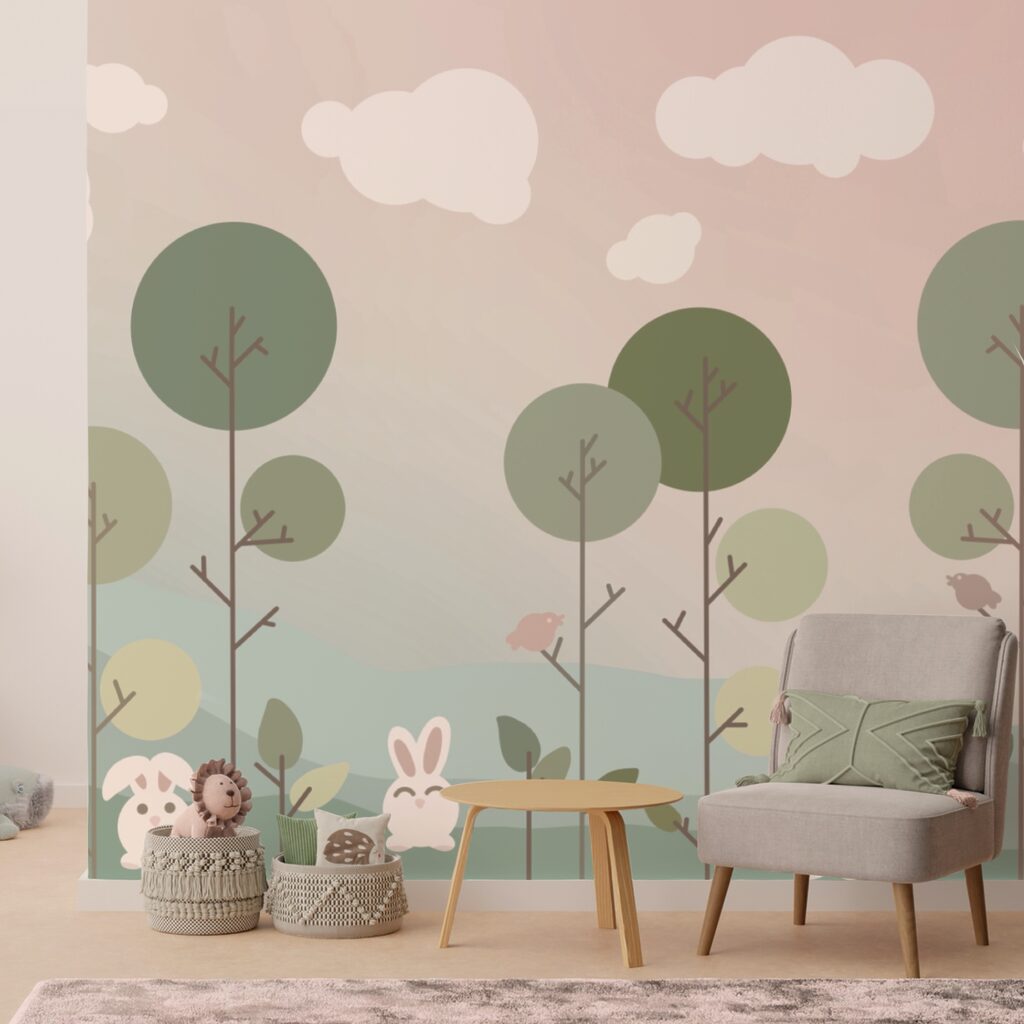 Group of bunnies and trees