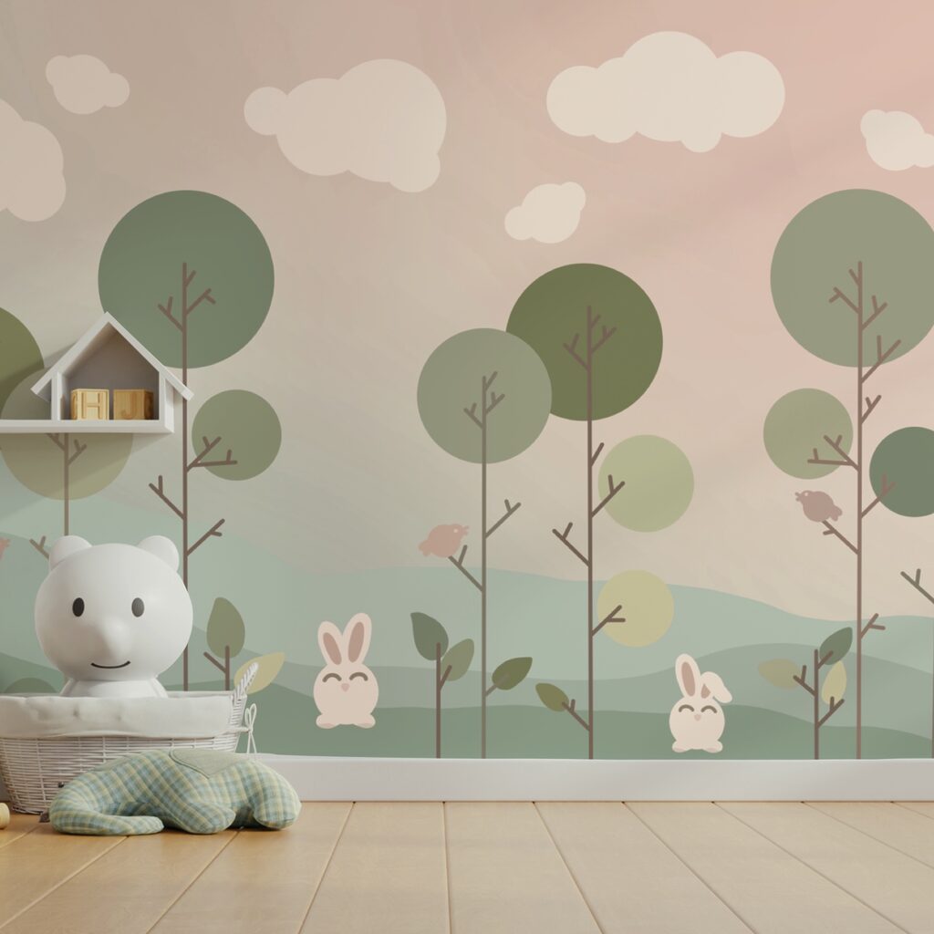 Group of bunnies and trees